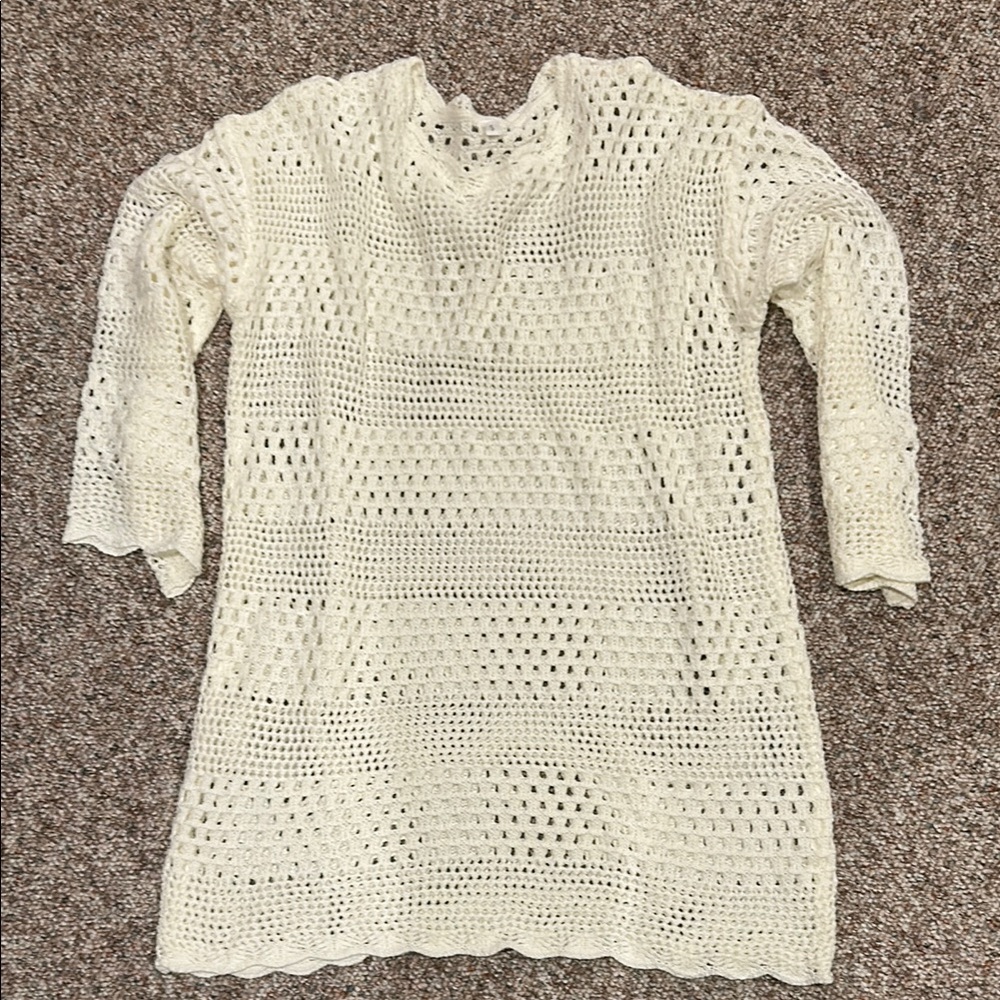Cream Crochet Knit Sweater Dress